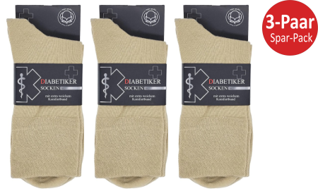 26 802 | Damen und Herren Diabetiker Socken beige mit extra weichem Komfortbund 3 Paar