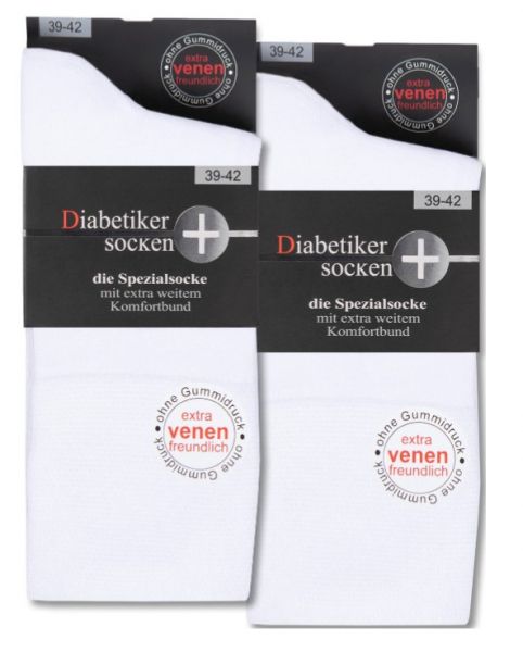 26 812 | Damen und Herren Diabetiker Socken weiss mit extra weichem Komfortbund 3 Paar