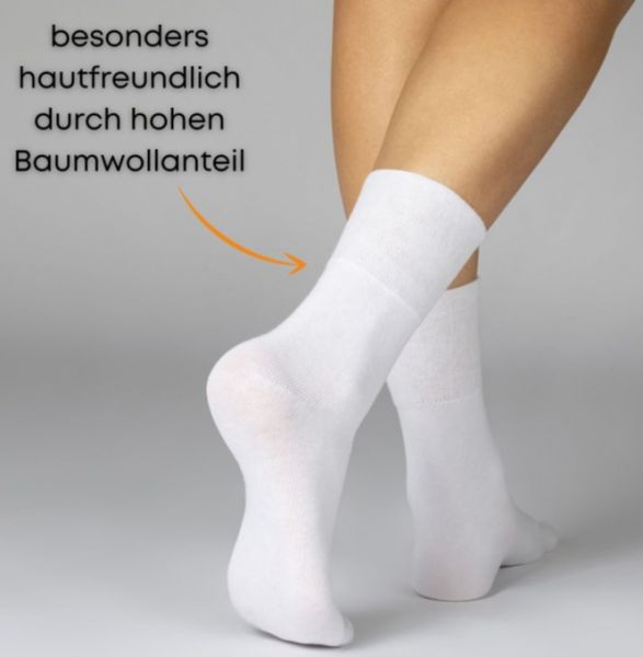 26 812 | Damen und Herren Diabetiker Socken weiss mit extra weichem Komfortbund 3 Paar